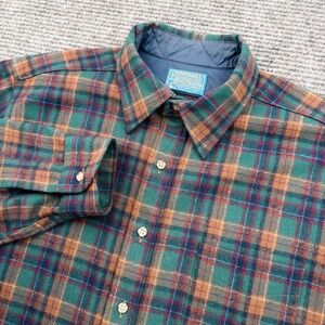 Vintage Pendleton Virgin‎ Wool Flannel Men's Large L/S Classic Check Plaid